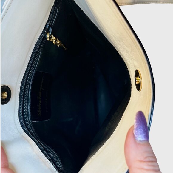 Salvatore Ferragamo Vintage White and Blue Snakeskin Nautical Crossbody Handbag - Picture 7 of 16